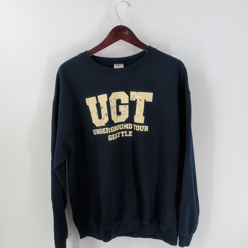 VTG‎ Gildan Heavy Blend Fleece Underground Tour Seattle Sweatshirt Navy L